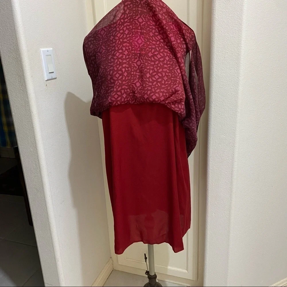 Anthropologie Niki Tlahajan Womens Shift Dress Red Floral Keyhole Embroidered 6